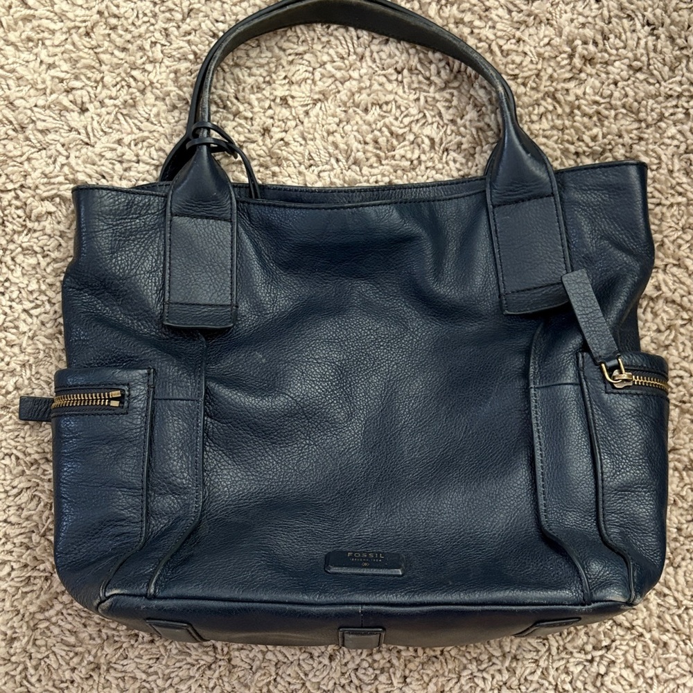 Fossil Dark Blue Leather Tote